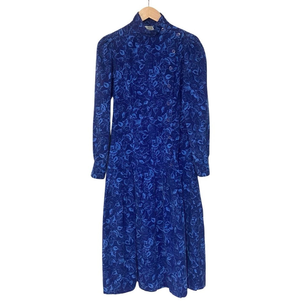 Vintage Laura Ashley Blue Floral Corduroy Dress